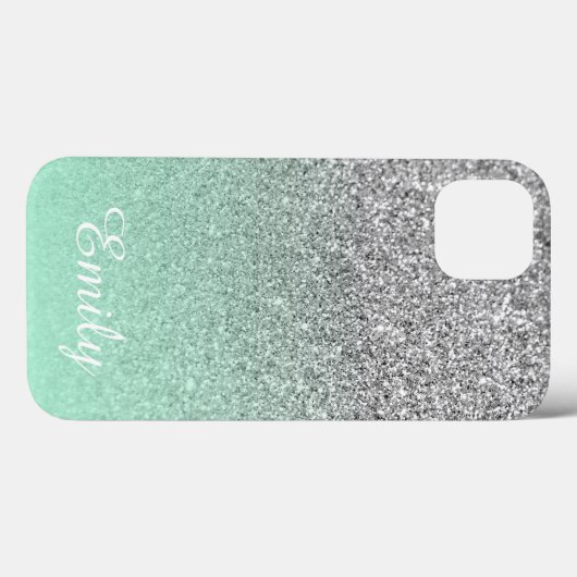 Silver Glitzer Mint Ombre Personalisiert Case-Mate iPhone Hülle (Rückseite (Horizontal))