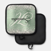 Silver Glitzer Minze Green Foil Extravagant Monogr Topflappen (Vorderseite/Rückseite)