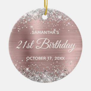 Silver Glitzer Misty Rose Foil 21. Geburtstag Keramik Ornament