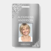 Silver Glitzer Mitarbeiter Name Foto Unternehmen Ausweis (Vorderseite)