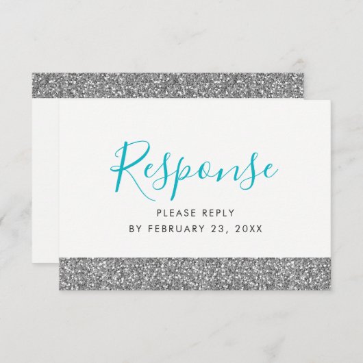 Silver Glitzer Modern Fun UAWG Response Card RSVP Karte (Vorne/Hinten)