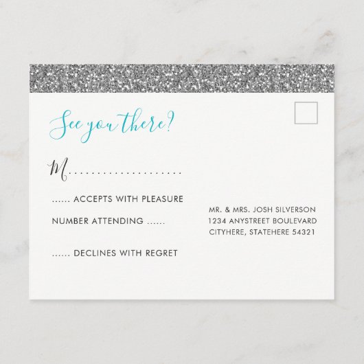 Silver Glitzer Moderne Fun UAWG Response POSTCARD Begleitkarte (Rückseite)