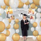 Silver Glitzer Monogram 6 Foto Graduation Party Banner