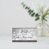 Silver Glitzer Monogram Black and Rose Gold Border Visitenkarte (Stehend Vorderseite)