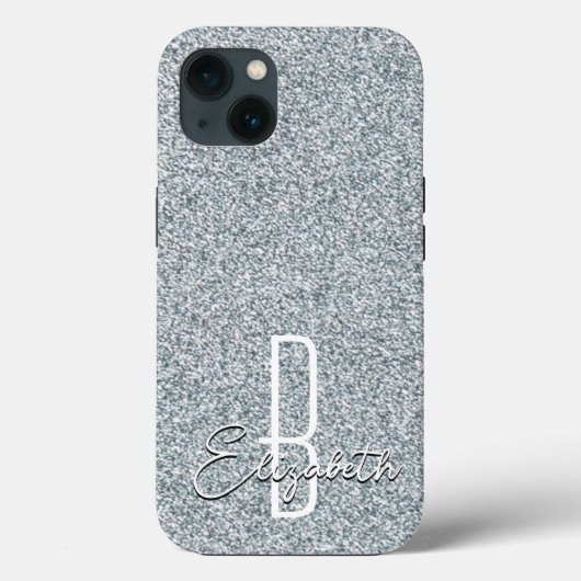 Silver Glitzer Monogram Case-Mate iPhone Hülle (Rückseite)
