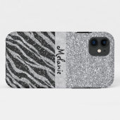 Silver Glitzer Monogram Custom iPhone Case (Rückseite (Horizontal))