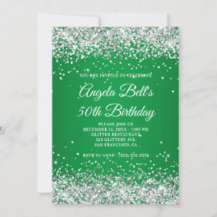 Silver Glitzer Monogram Green Ombre 50. Geburtstag Einladung