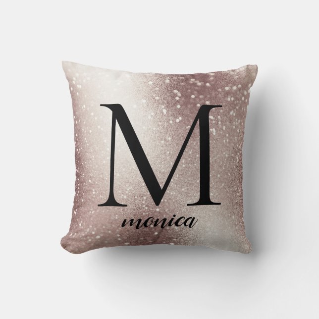 Silver Glitzer Monogram Individuelle Name-Geschenk Kissen (Vorderseite)