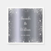 Silver Glitzer Monogram Metal Hochzeit Serviette (Vorderseite)