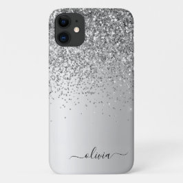 Silver Glitzer Monogram Name Luxury Girl Case-Mate iPhone Hülle