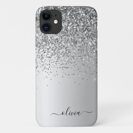 Silver Glitzer Monogram Name Luxury Girl Case-Mate iPhone Hülle (Rückseite)