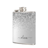 Silver Glitzer Monogram Name Luxury Girl Flachmann (Links)