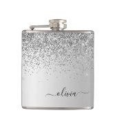 Silver Glitzer Monogram Name Luxury Girl Flachmann (Vorderseite)