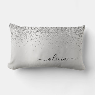 Silver Glitzer Monogram Name Luxury Girl Lendenkissen