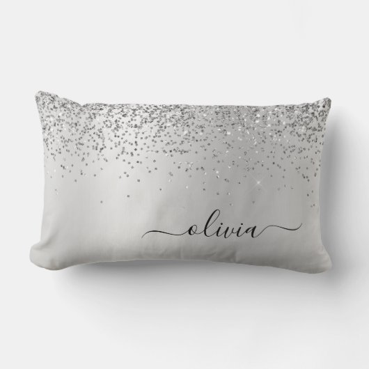 Silver Glitzer Monogram Name Luxury Girl Lendenkissen (Vorderseite)