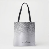 Silver Glitzer Monogram Name Luxury Girl Tasche (Vorderseite)