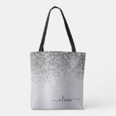 Silver Glitzer Monogram Name Luxury Girl Tasche (Rückseite)