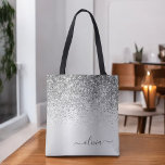 Silver Glitzer Monogram Name Luxury Girl Tasche<br><div class="desc">Silber Imitate sparkle und Dripping Glitzer Metallic Edelstahl Foil Elegant Monogram Book Bag. Diese Büchertasche kann auf Ihren Vor- und Vornamen angepasst werden und als Geschenk für Weihnachten,  Geburtstag,  Brautparty oder Hochzeit.</div>