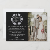 Silver Glitzer Monogram Poker Chip Casino Hochzeit Dankeskarte (Vorderseite)