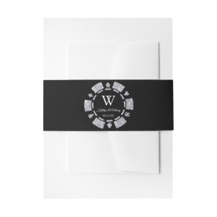 Silver Glitzer Monogram Poker Chip Casino Hochzeit Einladungsbanderole
