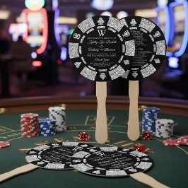 Silver Glitzer Monogram Poker Chip Casino Hochzeit Fächer