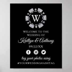 Silver Glitzer Monogram Poker Chip Casino Hochzeit Poster