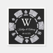 Silver Glitzer Monogram Poker Chip Casino Hochzeit Serviette (Vorderseite)