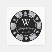 Silver Glitzer Monogram Poker Chip Casino Hochzeit Serviette (Vorderseite)