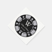Silver Glitzer Monogram Poker Chip Casino Hochzeit Serviette (Ecke)