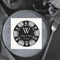 Silver Glitzer Monogram Poker Chip Casino Hochzeit