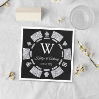 Silver Glitzer Monogram Poker Chip Casino Hochzeit
