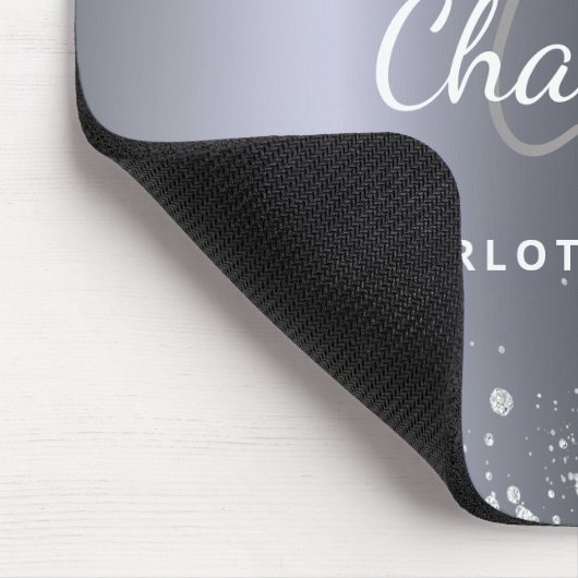 Silver Glitzer Monogramm Initituals Name glamourös Mousepad (Ecke)
