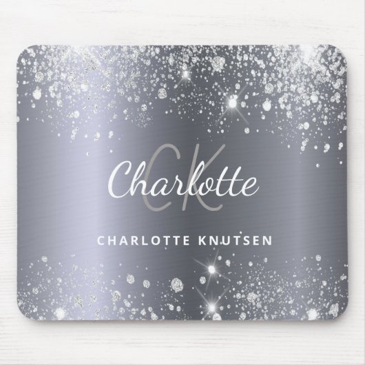 Silver Glitzer Monogramm Initituals Name glamourös Mousepad (Vorne)