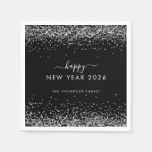 Silver Glitzer Name Black Happy New Year 2026 Serviette (Vorderseite)