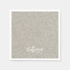 Silver Glitzer NAME Elegant Chic New Years Napkins Serviette