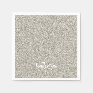 Silver Glitzer NAME Elegant Chic New Years Napkins Serviette