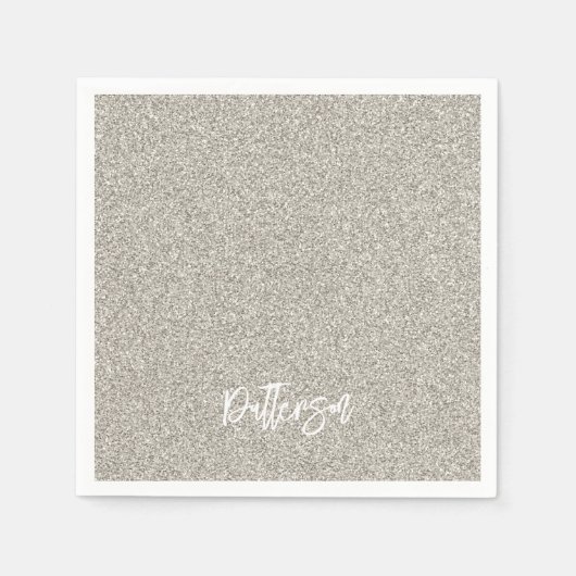 Silver Glitzer NAME Elegant Chic New Years Napkins Serviette (Vorderseite)