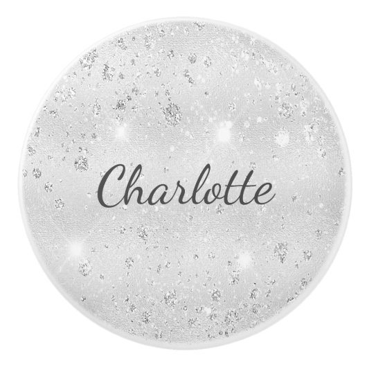 Silver Glitzer Name elegant glamourös Keramikknauf (Vorderseite)