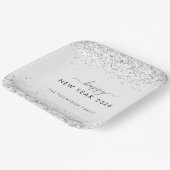 Silver Glitzer Name White Happy New Year 2026 Pappteller (Gewinkelt)