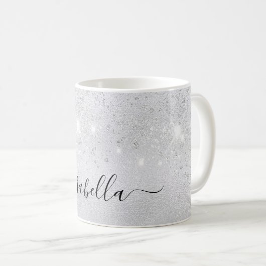 Silver Glitzer Namensskript glamourös Kaffeetasse (VorderseiteRechts)
