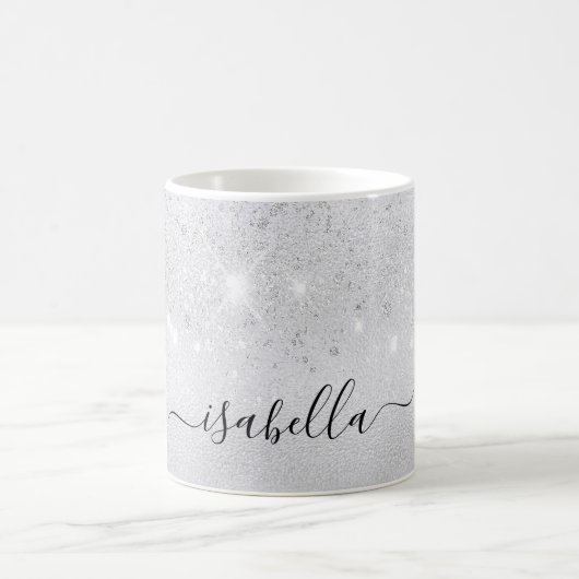 Silver Glitzer Namensskript glamourös Kaffeetasse (Mittel)