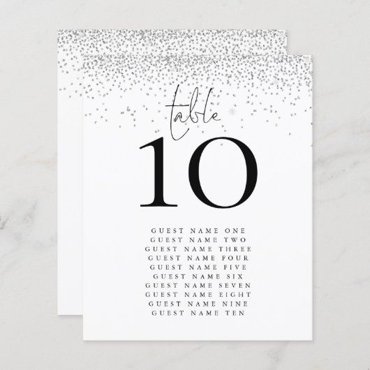Silver Glitzer Names Wedding Tischnummer (Vorne/Hinten)