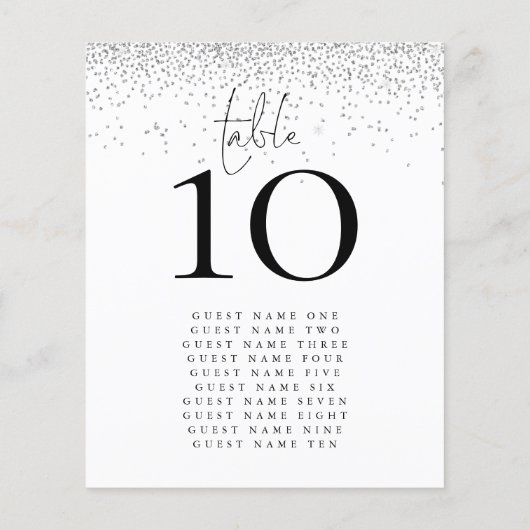 Silver Glitzer Names Wedding Tischnummer (Rückseite)