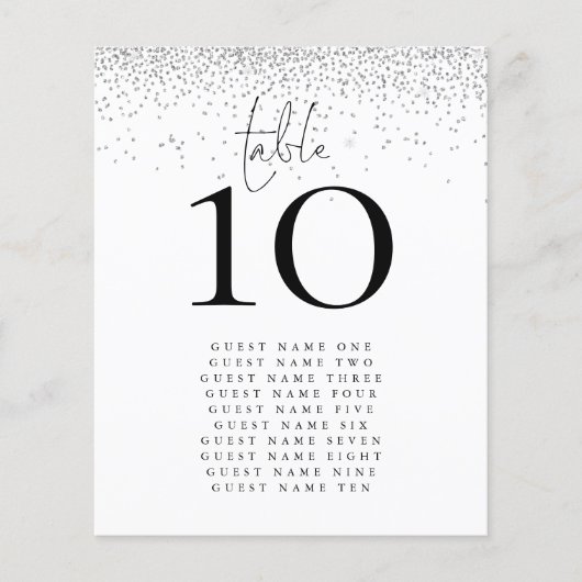 Silver Glitzer Names Wedding Tischnummer (Vorderseite)