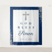 Silver Glitzer Navy Blauer Personalisierter Gott s Wandteppich (Vorderseite)