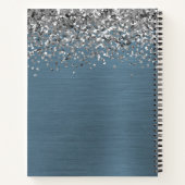 Silver Glitzer Navy Blue Brushed Metal Monogram Notizblock (Rückseite)