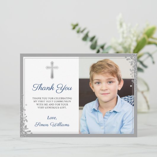 Silver Glitzer Navy Blue Community Danke Karte (Stehend Vorderseite)