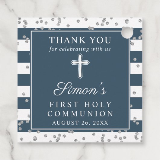 Silver Glitzer Navy Blue First Communation Vielen  Geschenkanhänger (Rückseite)