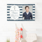 Silver Glitzer Navy Blue First Kommune Foto Banner (Insitu)