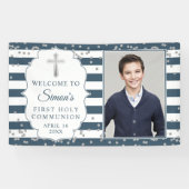 Silver Glitzer Navy Blue First Kommune Foto Banner (Horizontal)